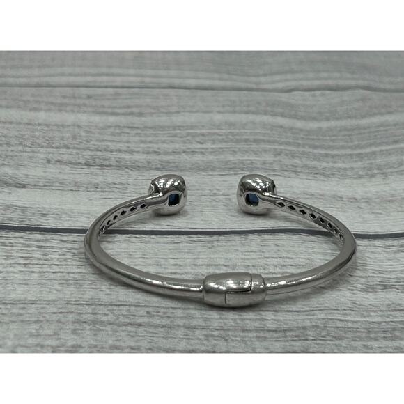 EMA Signed Sterling Silver 925 Lab Created Sapphires CZs Hinged 6.5” Bracelet - Picture 6 of 9